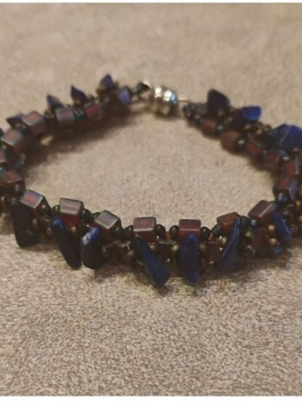 Bohemian Weaved Beaded Blue And Brown Bracelet With Magnetic Closure